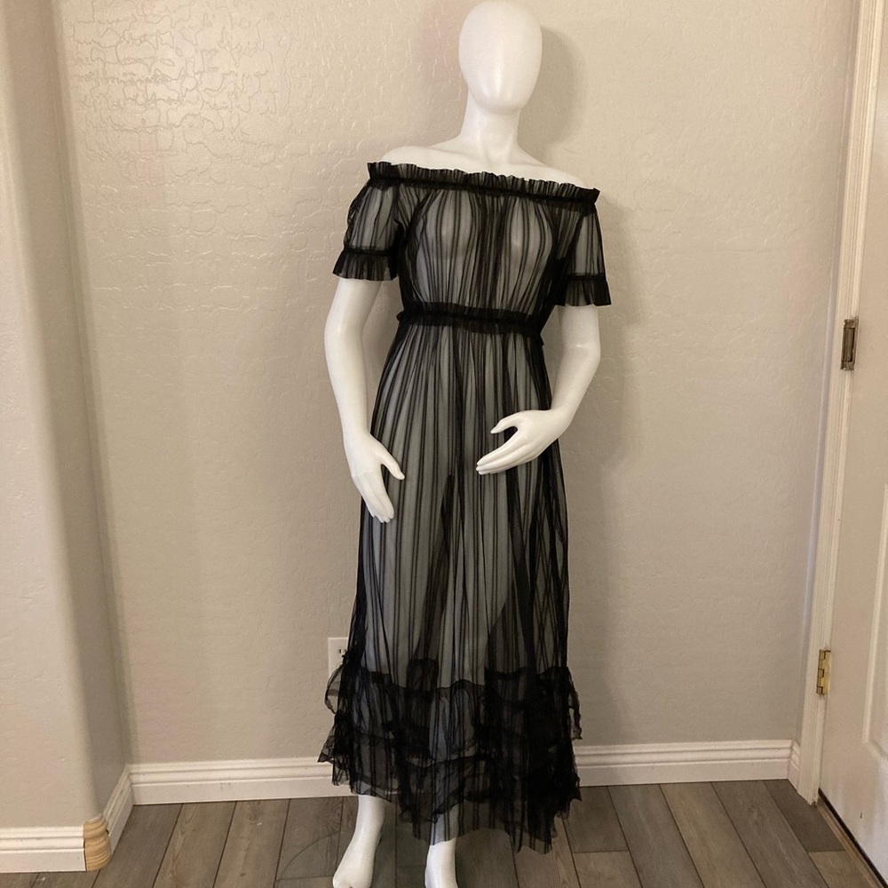Black Sheer Mesh Lace Maxi Dress Large